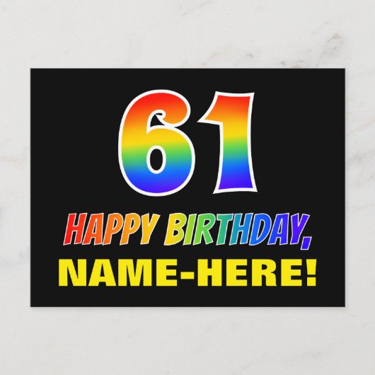 61. Geburtstag: Bold, Fun, Simple, Rainbow 61 Postkarte (Vorderseite)