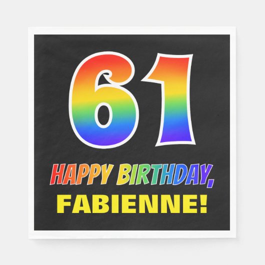 61. Geburtstag: Bold, Fun, Simple, Rainbow 61 Serviette (Vorderseite)
