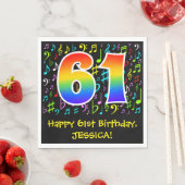 61. Geburtstag - Farbige Musiksymbole, Regenbogen Serviette (Beispiel)