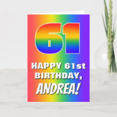 61. Geburtstag: Farbiges, lustiges Regenbogenmuste Karte (Vorderseite)