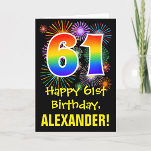 61. Geburtstag: Fun Fireworks Pattern + Regenbogen Karte
