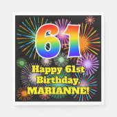 61. Geburtstag: Fun Fireworks Pattern + Regenbogen Serviette (Vorderseite)