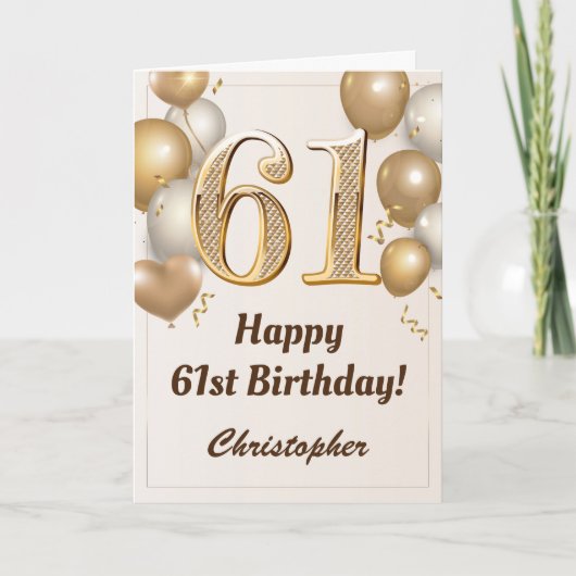 61. Geburtstag Gold Ballons und Confetti Geburtsta Karte (Vorderseite)