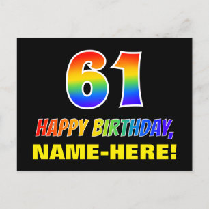 61. Geburtstag: kühl, Spaß, einfach, Regenbogen 61 Postkarte
