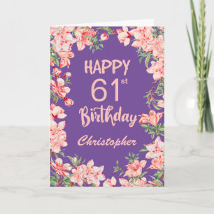 61. Geburtstag Lila Pink Peach Aquarell Floral Karte
