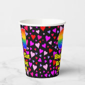 61. Geburtstag: Loving Hearts Pattern, Regenbogen Pappbecher (Links)