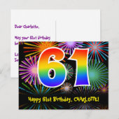 61. Geburtstag – Lustiges Feuerwerk Muster + Regen Postkarte (Vorne/Hinten)