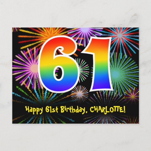 61. Geburtstag – Lustiges Feuerwerk Muster + Regen Postkarte (Vorderseite)