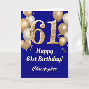 61. Geburtstag Navy Blue und Gold Balloons Confett Karte