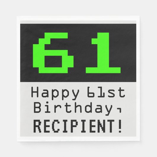 61. Geburtstag - Nerdy / Geeky Style "61" & Name Serviette (Vorderseite)