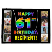 61. Geburtstag: Regenbogentext, benutzerdefinierte Große Geschenktüte (Rückseite)