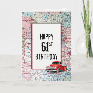 61. Geburtstag roter Retro-LKW auf Karte