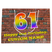 61. Geburtstag: Spaß, Graffiti-Inspiriert Regenbog Große Geschenktüte (Vorderseite)
