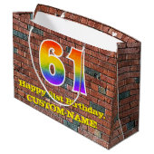 61. Geburtstag: Spaß, Graffiti-Inspiriert Regenbog Große Geschenktüte (Rückseite Schrägansicht)