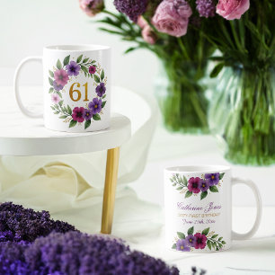61. Geburtstagsfeier - Blumenkranz mit Goldnummer Kaffeetasse