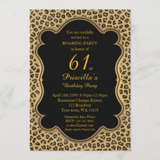 61. Geburtstagsparty 61., Cheetah, Black & Gold Einladung