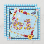 61. Geburtstagsparty Einladung Blume, Schmetterlin (Vorne/Hinten)