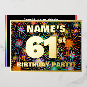 61. Geburtstagsparty — Spaß, farbenfrohe Feuerwerk Folieneinladung