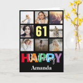 61. Happy Birthday Foto Collage Modern Black Karte (Gelbe Blume)