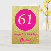 61. Happy Birthday Hot Pink und Gold Glitzer Karte (Gelbe Blume)