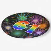 61. Veranstaltung - Spaß, farbenfroh, kühl, Regenb Pappteller (Schrägansicht)