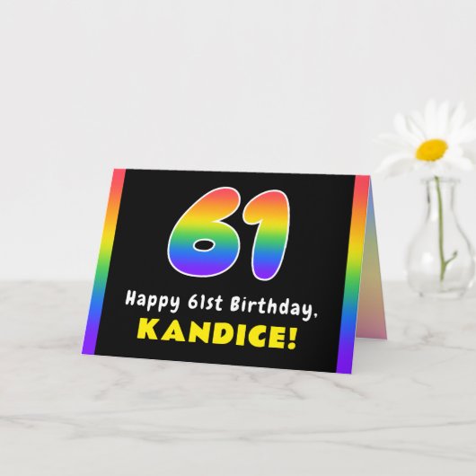 61st Birthday: Colorful Rainbow # 61, Custom Name Karte (Kleine Pflanze)