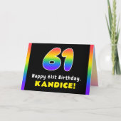 61st Birthday: Colorful Rainbow # 61, Custom Name Karte (Vorderseite)