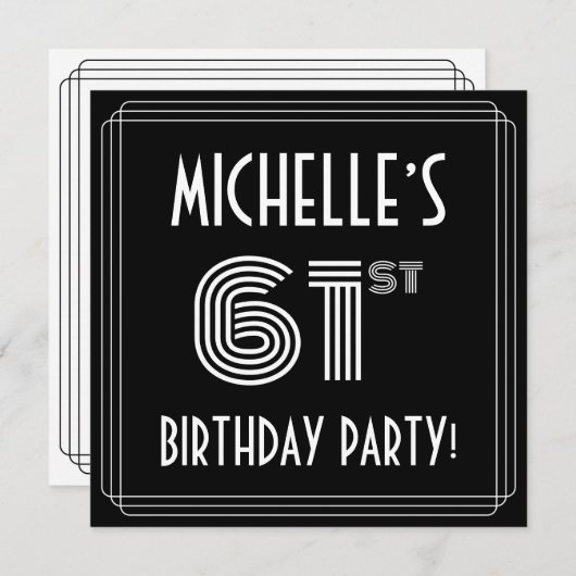 61st Birthday Party: Art Deco Style w/ Custom Name Einladung (Vorne/Hinten)