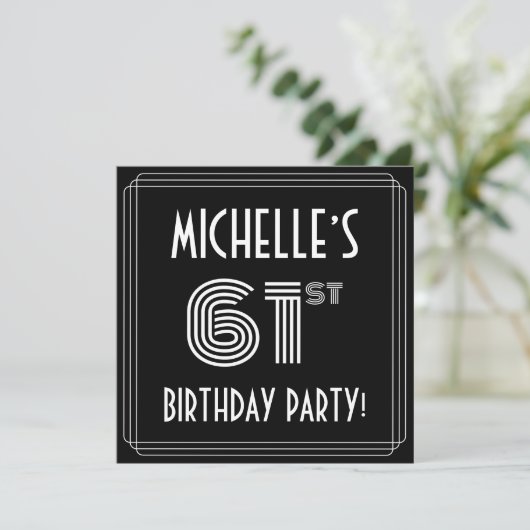 61st Birthday Party: Art Deco Style w/ Custom Name Einladung (Stehend Vorderseite)