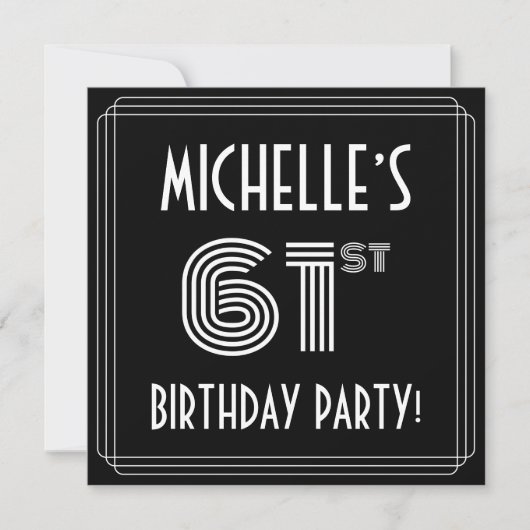 61st Birthday Party: Art Deco Style w/ Custom Name Einladung (Vorderseite)