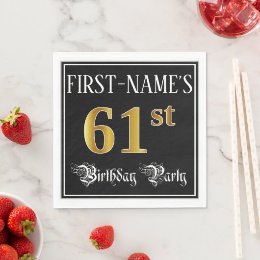 61st Birthday Party — Fancy Script, Faux Gold Look Serviette (Beispiel)