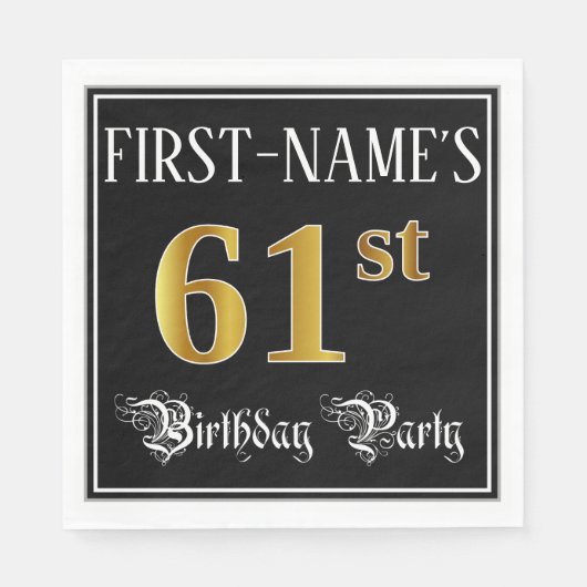 61st Birthday Party — Fancy Script, Faux Gold Look Serviette (Vorderseite)