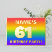 61st Birthday Party: Fun, Colorful Rainbow Pattern Folieneinladung (Stehend vorne)