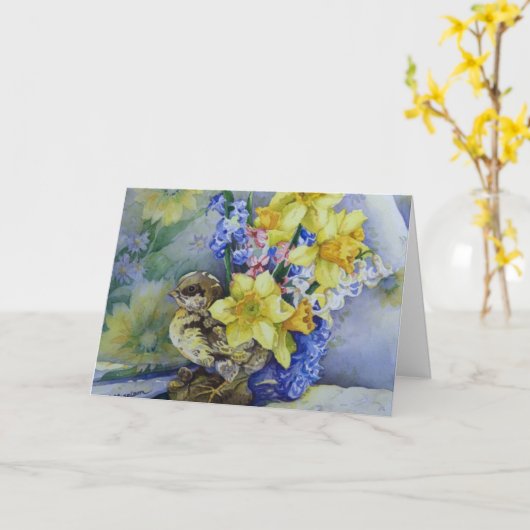 6296 Affodils in Bird Planter Birthday Card Karte (Gelbe Blume)