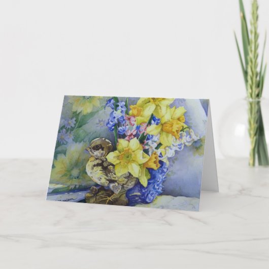 6296 Affodils in Bird Planter Birthday Card Karte (Vorderseite)