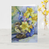 6296 Affodils in Bird Planter Birthday Card Karte (Gelbe Blume)