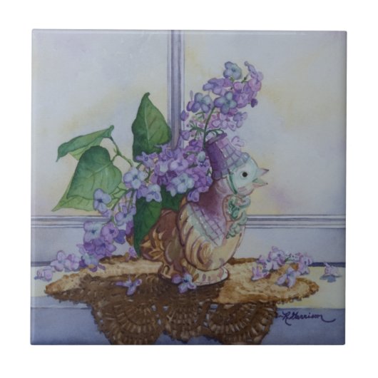 6298 Lilacs in Vogelvase Fliese (Vorderseite)