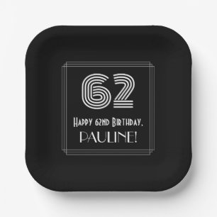 62. Geburtstag — Art Deco Inspiriert Look "62" + Pappteller
