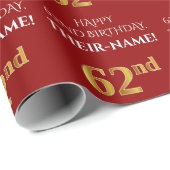 62. Geburtstag: Elegant, rot, Imitate Gold Look Geschenkpapier (Rolleneckpunkt)