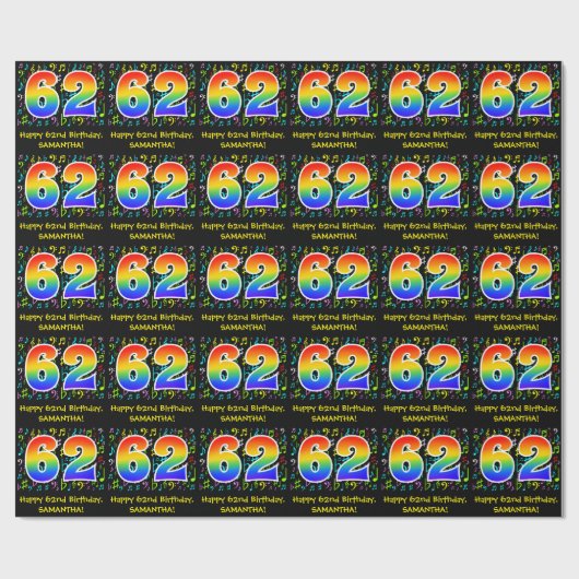 62. Geburtstag: Farbige Musiksymbole, Regenbogen 6 Geschenkpapier (Flach)
