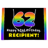 62. Geburtstag: Farbiger Regenbogen # 62, Individu Große Geschenktüte (Vorderseite)