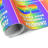 62. Geburtstag: Farbiges, lustiges Regenbogenmuste Geschenkpapier (Rolleneckpunkt)