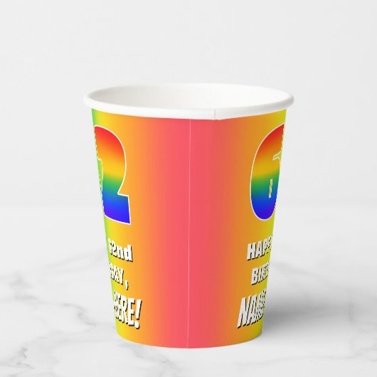 62. Geburtstag: Farbiges, lustiges Regenbogenmuste Pappbecher (Rechts)