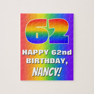 62. Geburtstag: Farbiges, lustiges Regenbogenmuste Puzzle