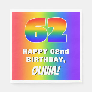 62. Geburtstag: Farbiges, lustiges Regenbogenmuste Serviette