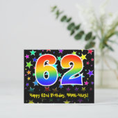 62. Geburtstag: Fun Stars Muster, Regenbogen 62, N Postkarte (Stehend Vorderseite)