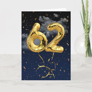 62. Geburtstag Gold Mylar Ballon und Confetti Card Karte