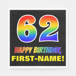 62. Geburtstag: kühl, Spaß, einfach, Regenbogen Serviette