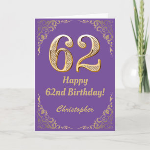 62. Geburtstag Lila und Gold Glitzer Frame Karte