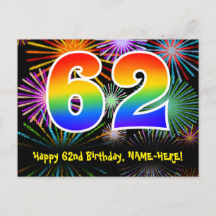 62. Geburtstag – Lustiges Feuerwerk Muster + Regen Postkarte